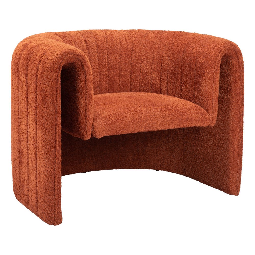 37" Burnt Orange Sherpa And Upholstered Tufted Arm Chair