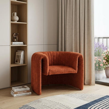 37" Burnt Orange Sherpa And Upholstered Tufted Arm Chair