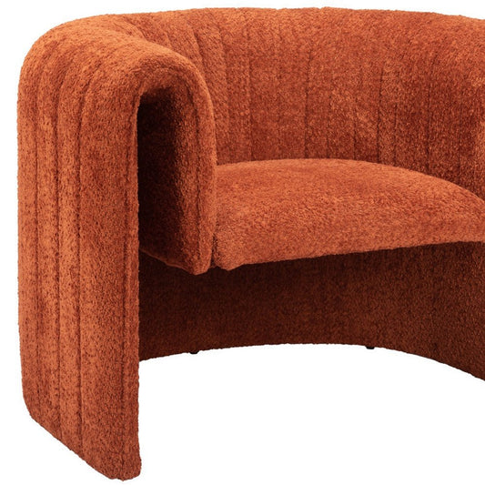37" Burnt Orange Sherpa And Upholstered Tufted Arm Chair