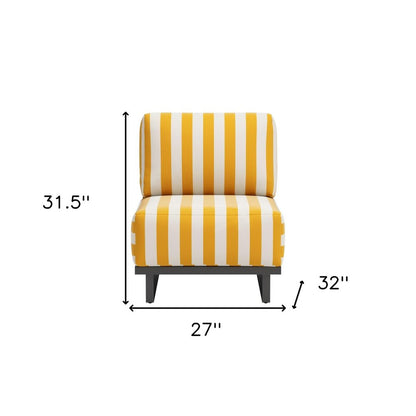 27" White And Yellow And Black Fabric Striped Side Chair