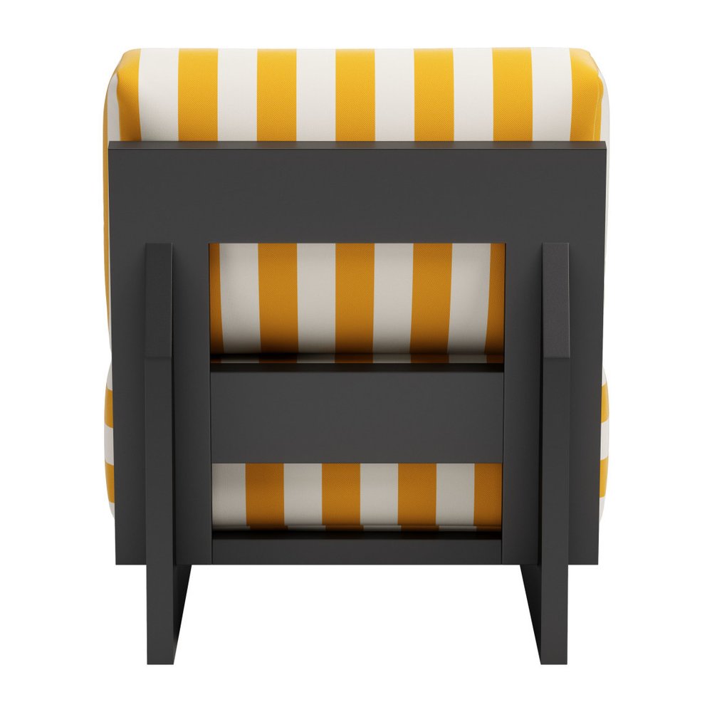 27" White And Yellow And Black Fabric Striped Side Chair