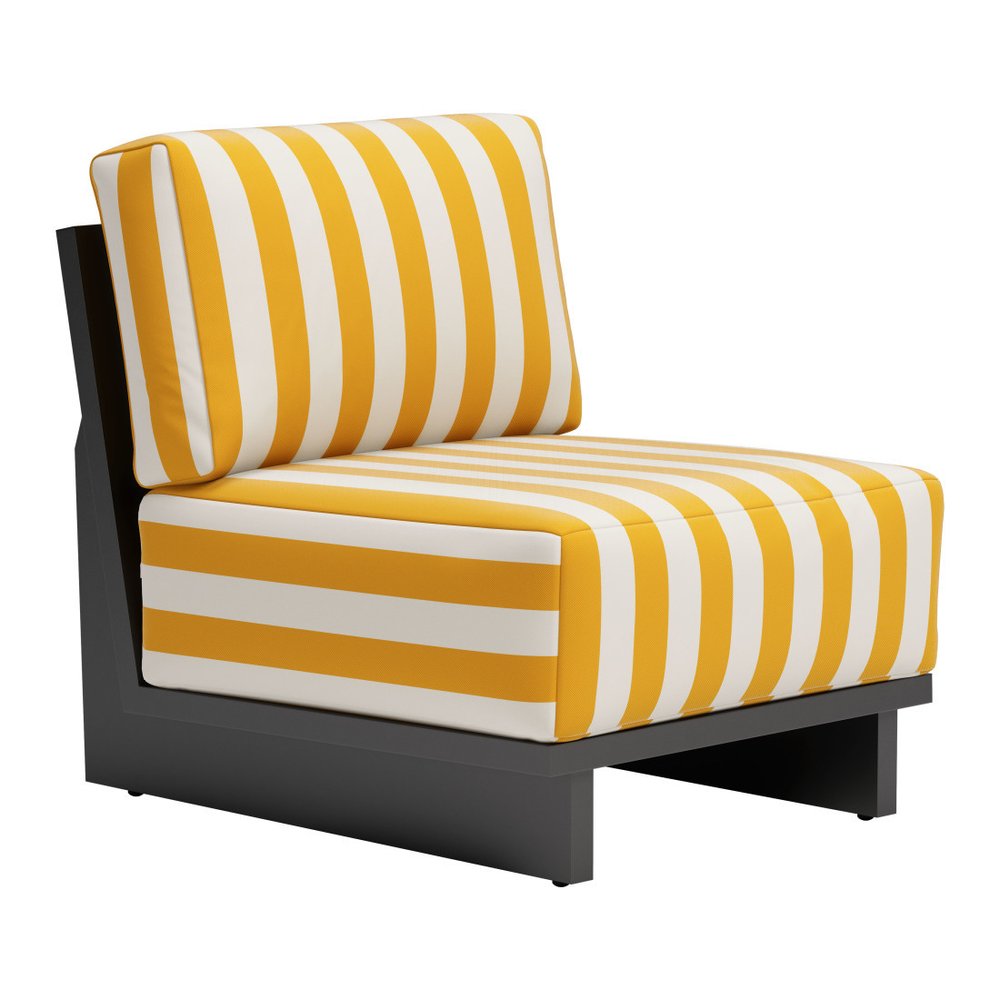 27" White And Yellow And Black Fabric Striped Side Chair