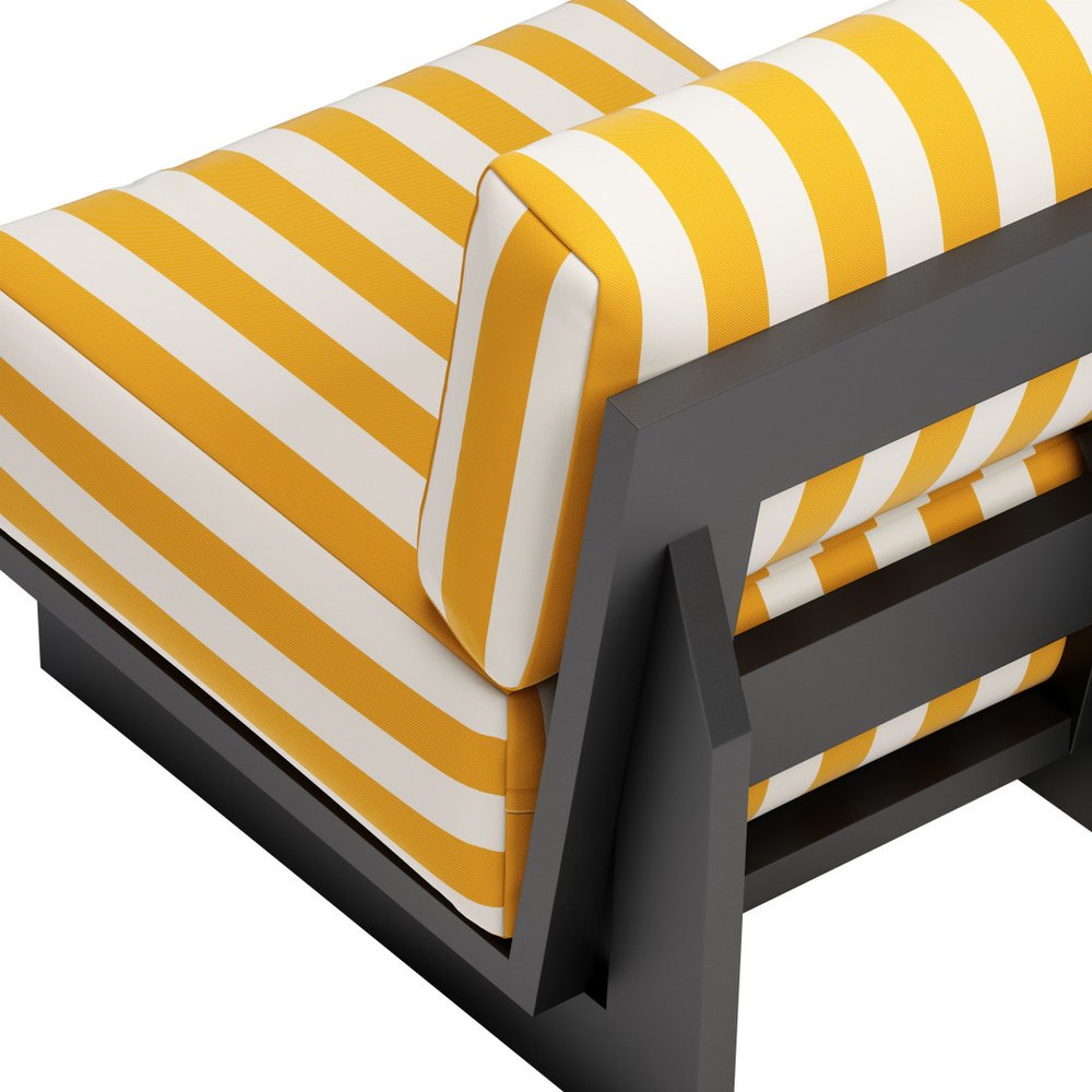 27" White And Yellow And Black Fabric Striped Side Chair