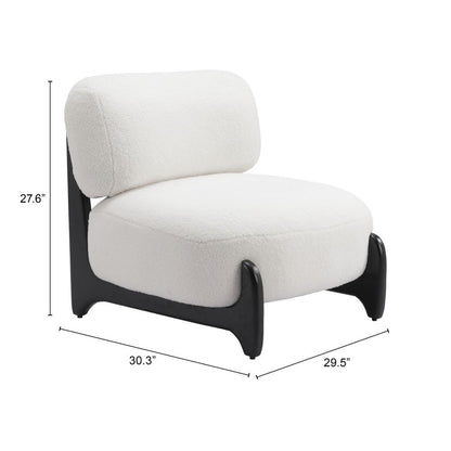 30" White And Black Sherpa And Upholstered Side Chair