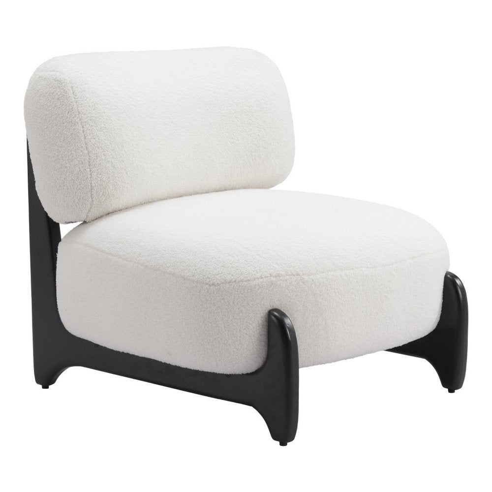 30" White And Black Sherpa And Upholstered Side Chair