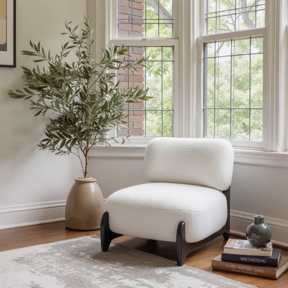 30" White And Black Sherpa And Upholstered Side Chair