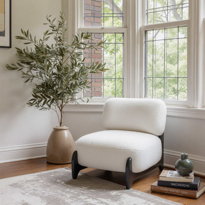 30" White And Black Sherpa And Upholstered Side Chair