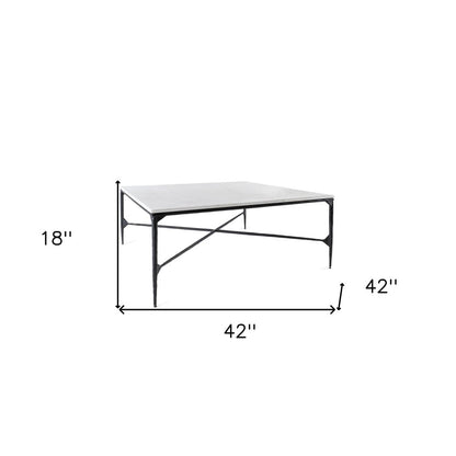 42" Black and White Genuine Marble And Iron Square Coffee Table