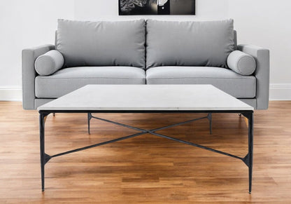 42" Black and White Genuine Marble And Iron Square Coffee Table