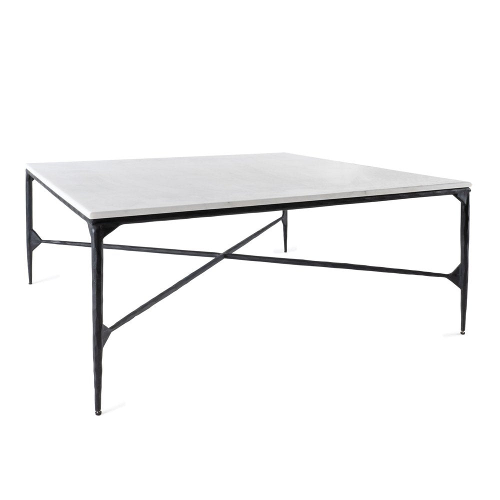 42" Black and White Genuine Marble And Iron Square Coffee Table