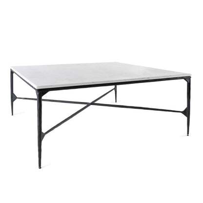 42" Black and White Genuine Marble And Iron Square Coffee Table