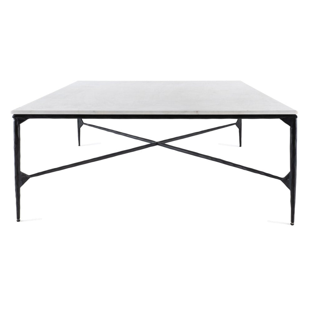 42" Black and White Genuine Marble And Iron Square Coffee Table