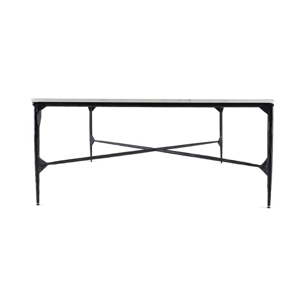 42" Black and White Genuine Marble And Iron Square Coffee Table