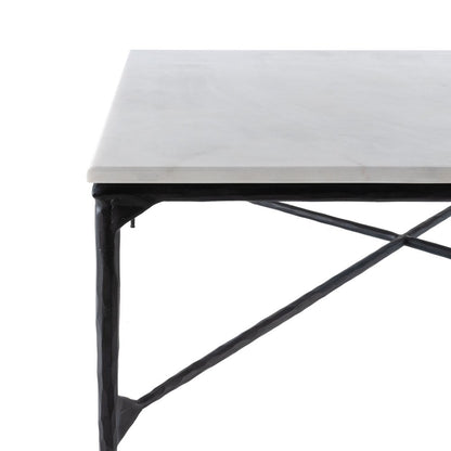 42" Black and White Genuine Marble And Iron Square Coffee Table