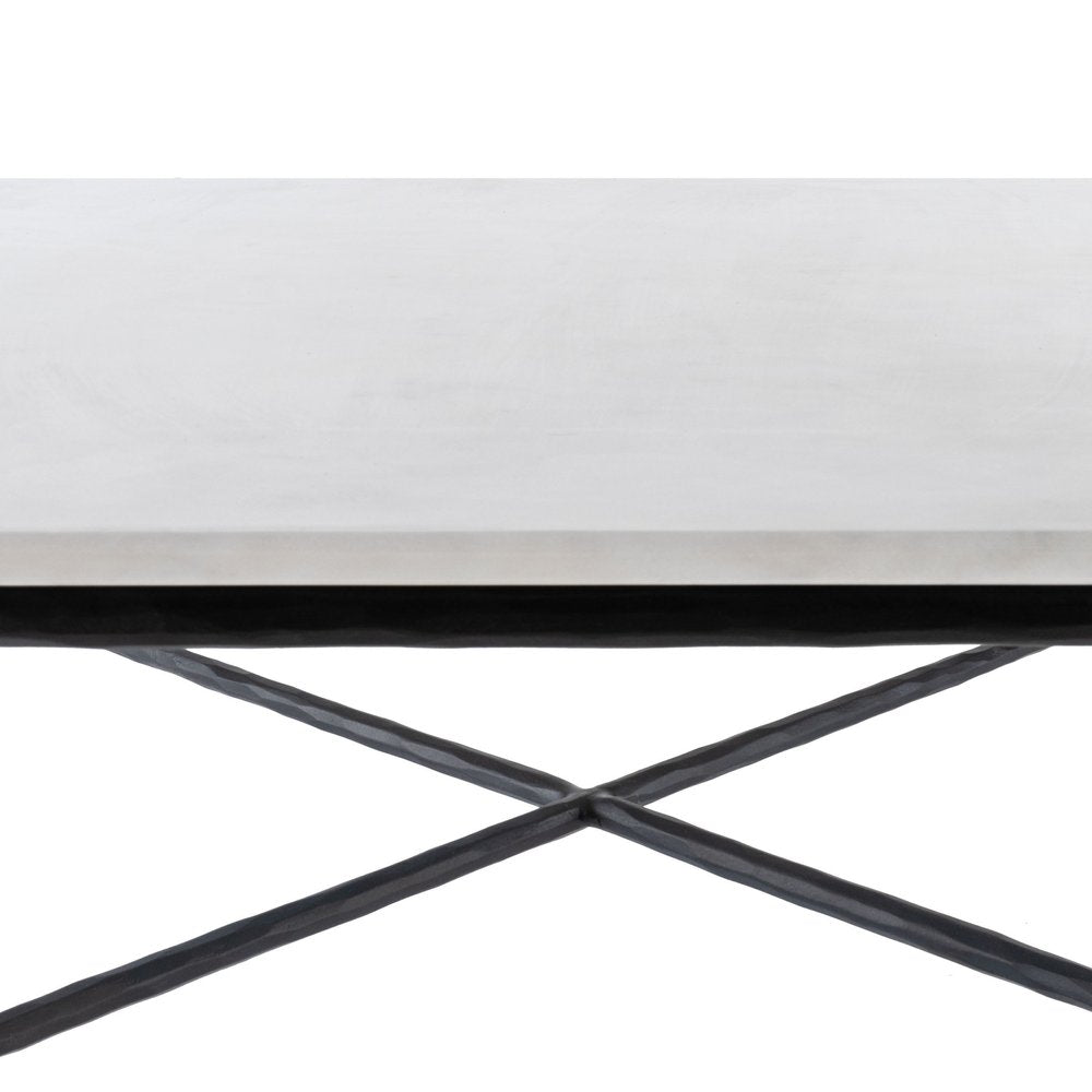 42" Black and White Genuine Marble And Iron Square Coffee Table