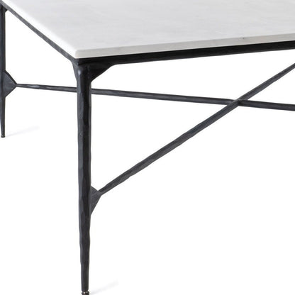 42" Black and White Genuine Marble And Iron Square Coffee Table