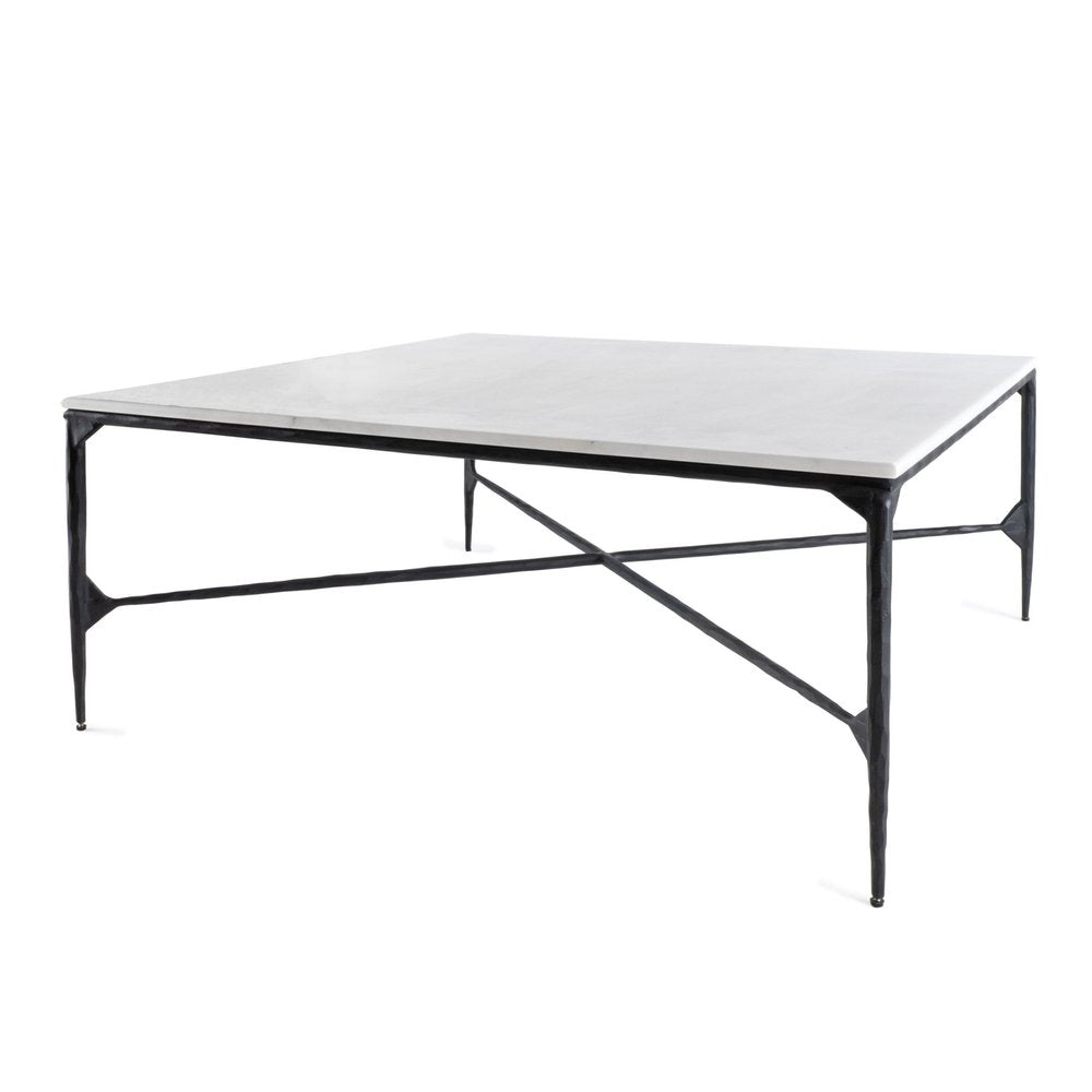 42" Black and White Genuine Marble And Iron Square Coffee Table