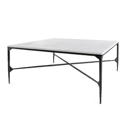 42" Black and White Genuine Marble And Iron Square Coffee Table