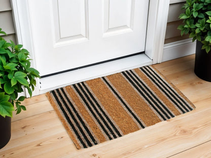 18" X 30" Brown and Black Coir Striped Outdoor Door Mat