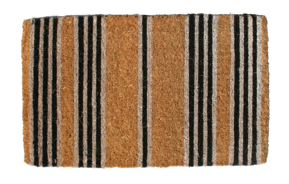 18" X 48" Brown and Black Coir Striped Outdoor Door Mat