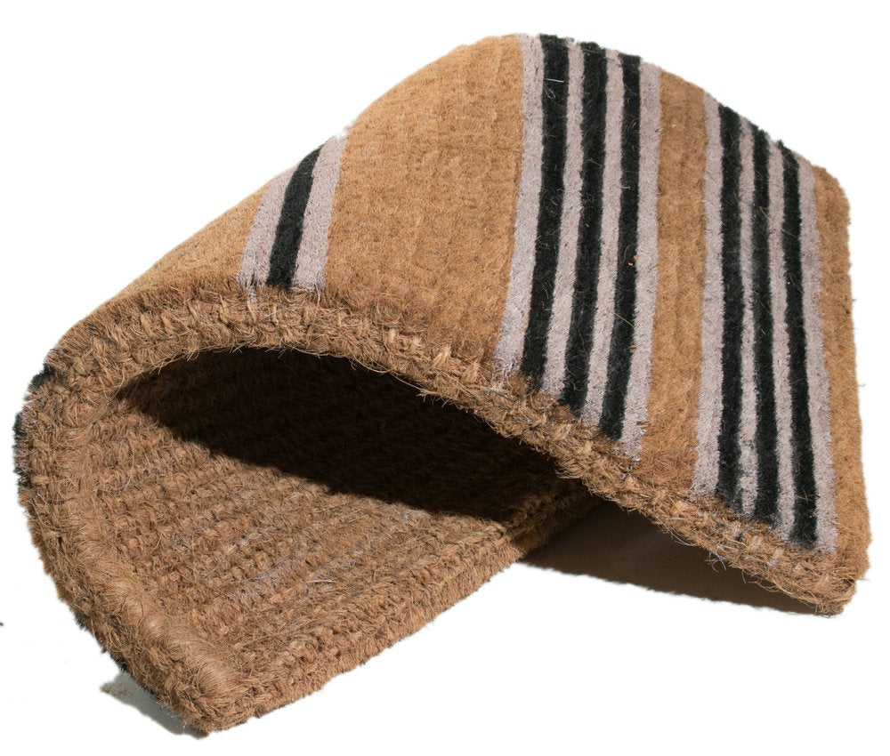 18" X 48" Brown and Black Coir Striped Outdoor Door Mat