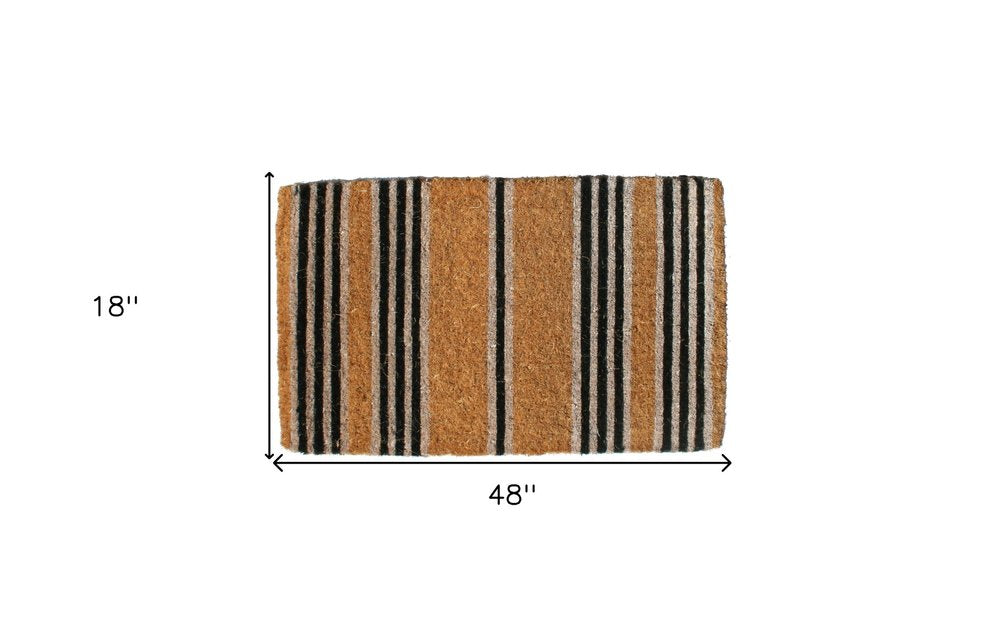 18" X 48" Brown and Black Coir Striped Outdoor Door Mat