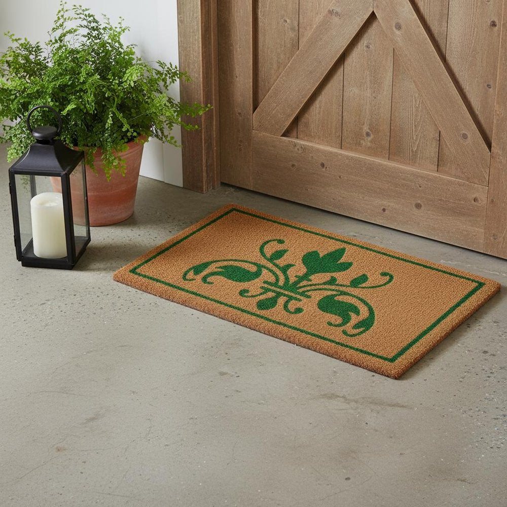 18" X 30" Brown and Green Coir Abstract Outdoor Door Mat
