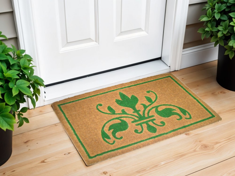 18" X 30" Brown and Green Coir Abstract Outdoor Door Mat