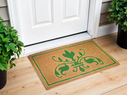 18" X 30" Brown and Green Coir Abstract Outdoor Door Mat