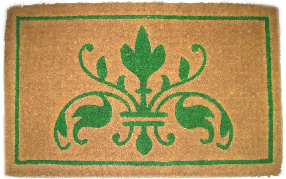 18" X 30" Brown and Green Coir Abstract Outdoor Door Mat