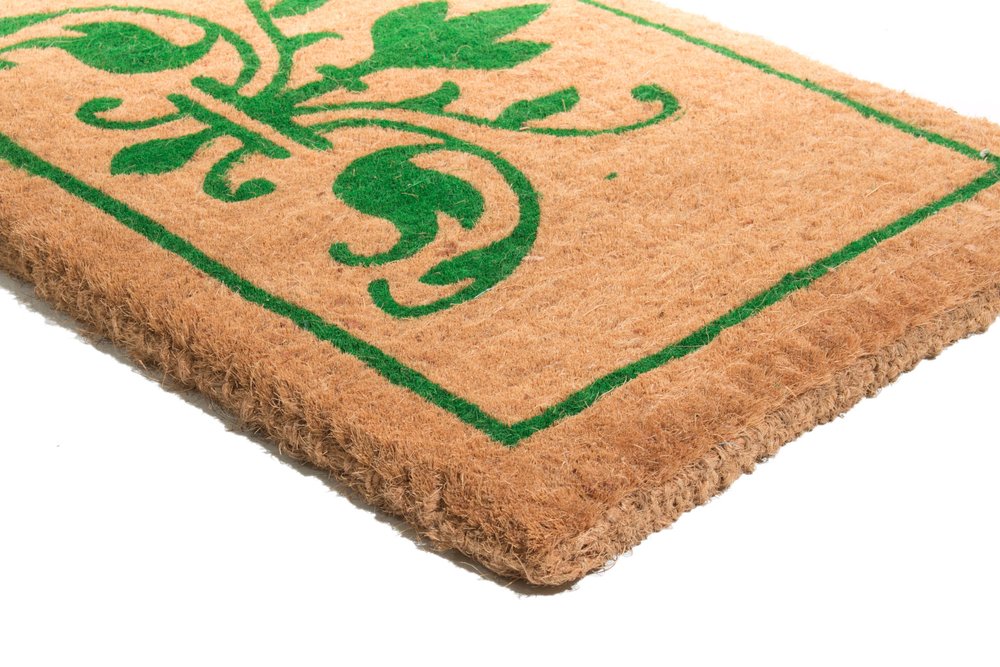 18" X 30" Brown and Green Coir Abstract Outdoor Door Mat