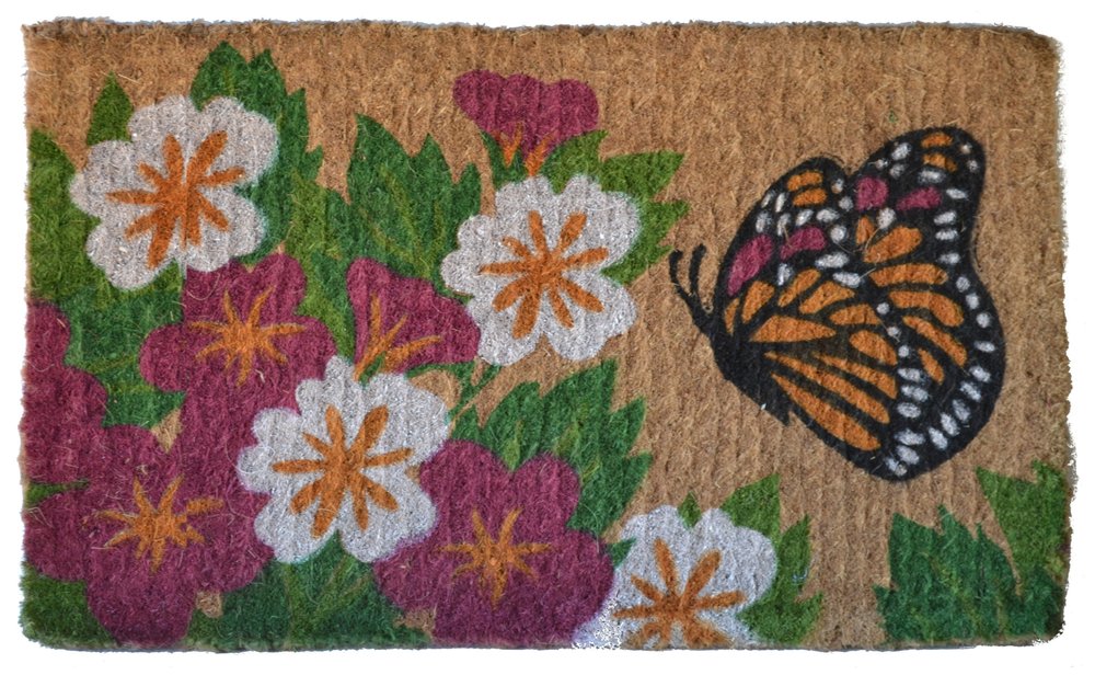 18" X 30" Brown and White Coir Floral Outdoor Door Mat