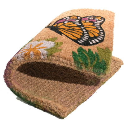 18" X 30" Brown and White Coir Floral Outdoor Door Mat