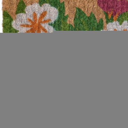 18" X 30" Brown and White Coir Floral Outdoor Door Mat
