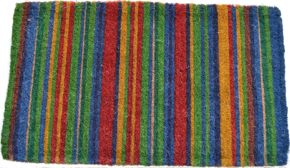 18" X 30" Blue and Green Coir Striped Outdoor Door Mat