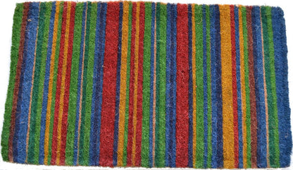 18" X 30" Blue and Green Coir Striped Outdoor Door Mat