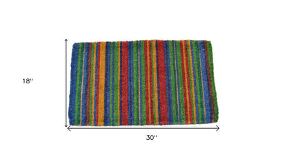 18" X 30" Blue and Green Coir Striped Outdoor Door Mat