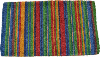 18" X 47" Blue and Green Coir Striped Outdoor Door Mat