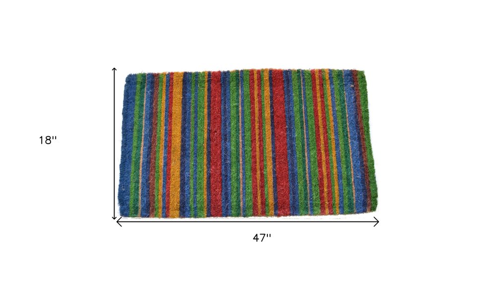 18" X 47" Blue and Green Coir Striped Outdoor Door Mat