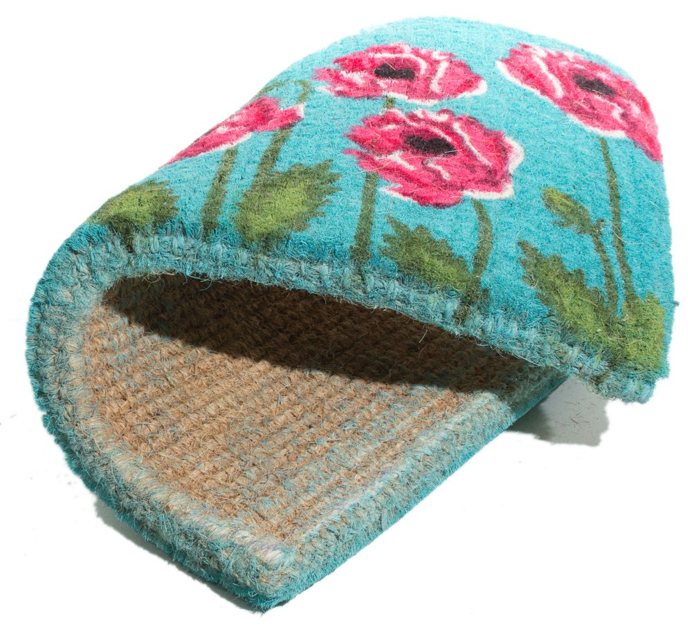 18" X 30" Blue Orange and Green Coir Hummingbird Outdoor Door Mat