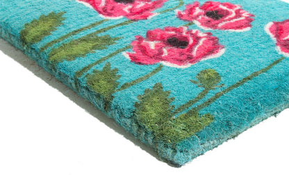 18" X 30" Blue Orange and Green Coir Hummingbird Outdoor Door Mat