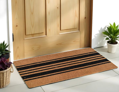 24" X 60" Brown and Black Coir Striped Outdoor Door Mat