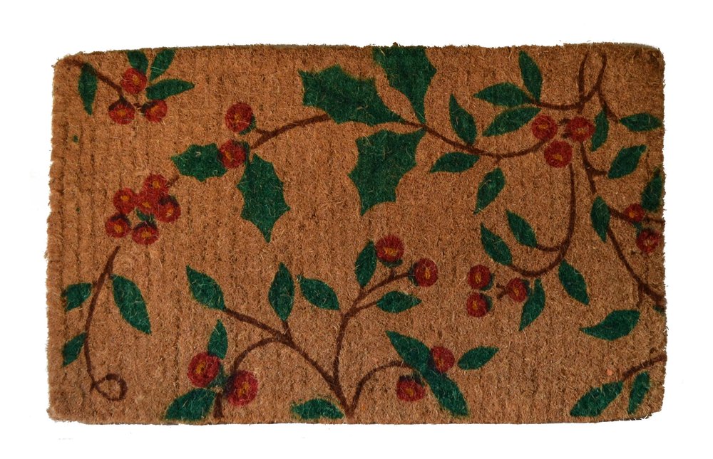 18" X 30" Brown and Green Coir Holiday Outdoor Christmas Door Mat