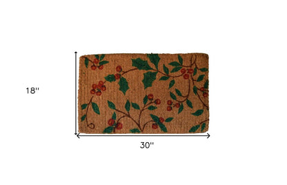 18" X 30" Brown and Green Coir Holiday Outdoor Christmas Door Mat