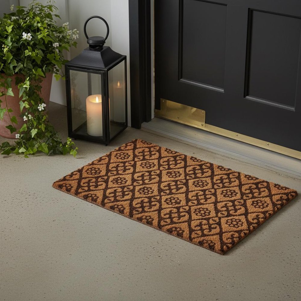 18" X 30" Brown Coir Floral Outdoor Door Mat