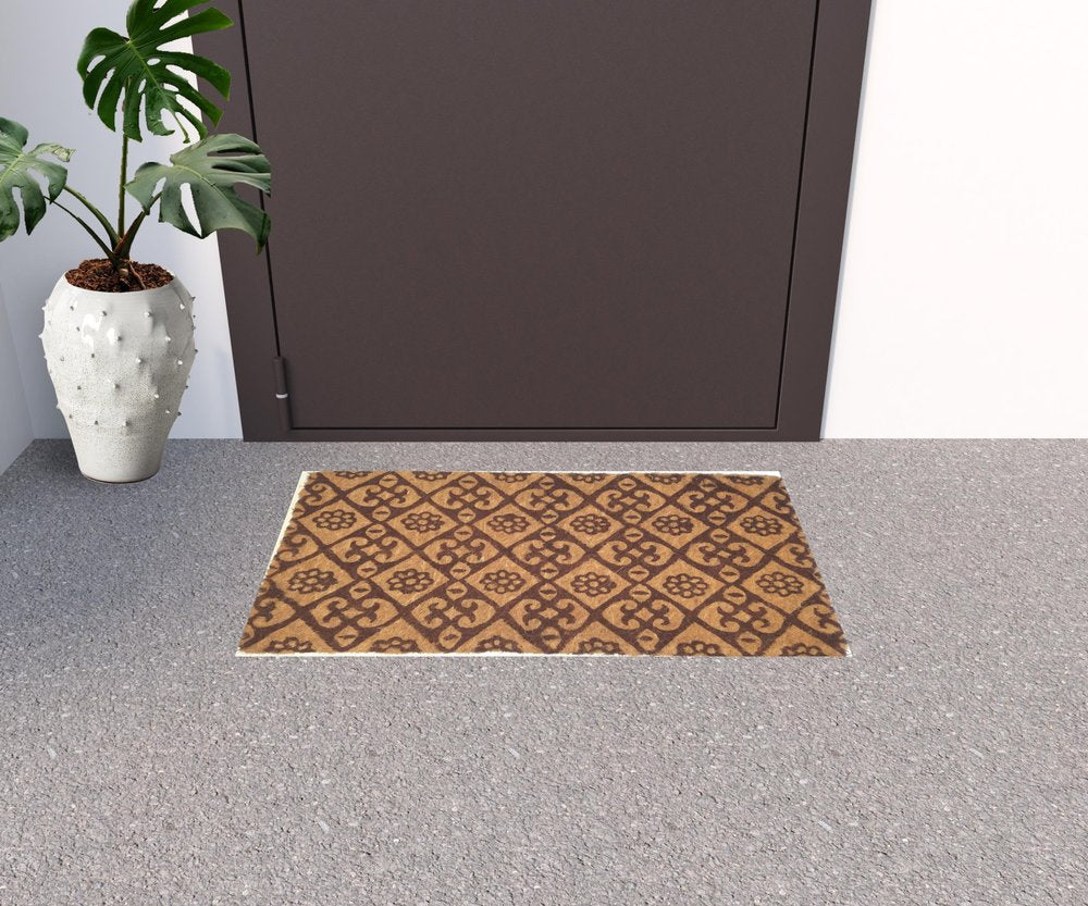 18" X 30" Brown Coir Floral Outdoor Door Mat