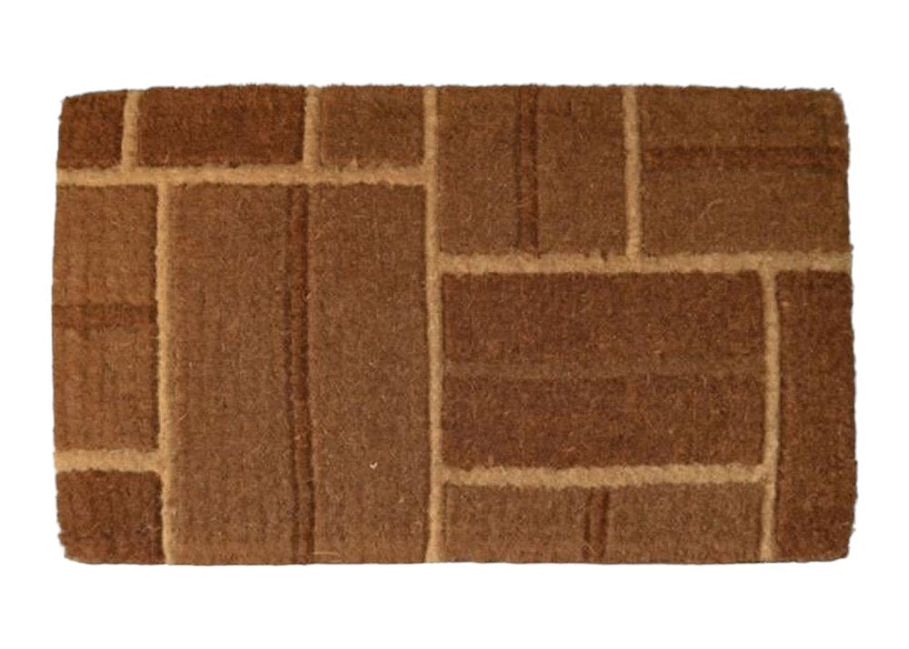 18" X 30" Brown Coir Geometric Bricks Outdoor Door Mat