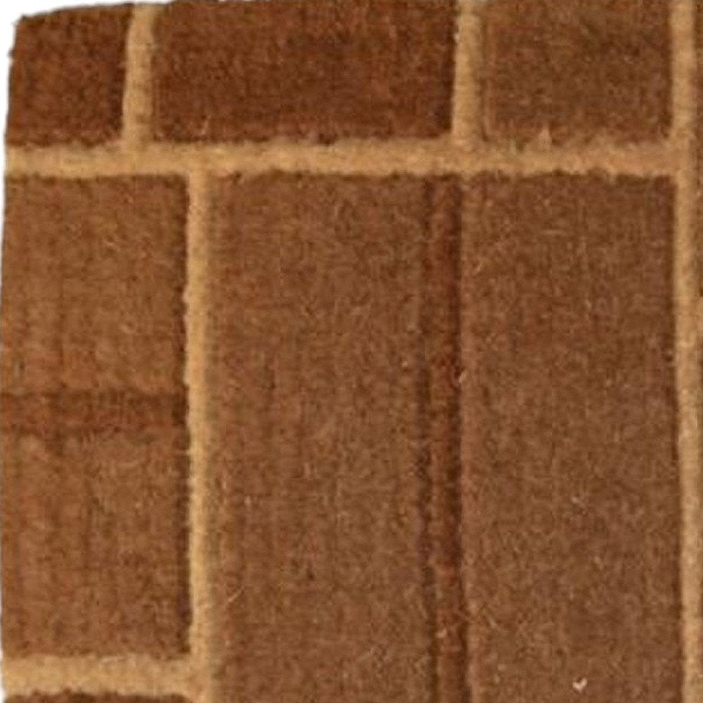 18" X 30" Brown Coir Geometric Bricks Outdoor Door Mat