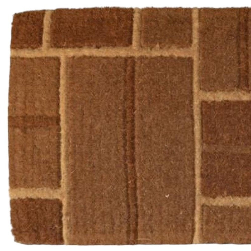 18" X 30" Brown Coir Geometric Bricks Outdoor Door Mat