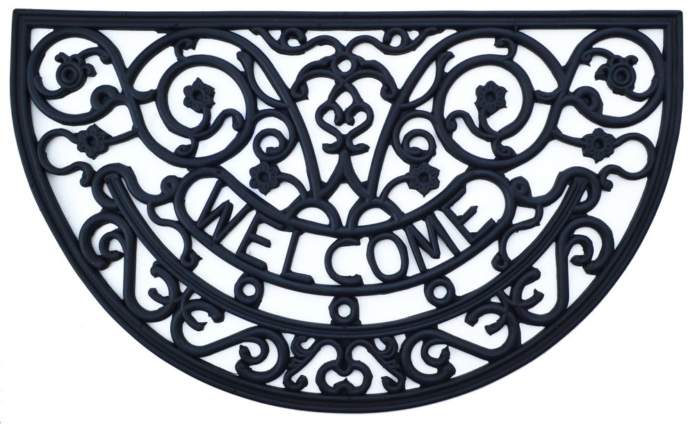 18" X 30" Black Rubber Welcome Outdoor Semi Circle Door Mat
